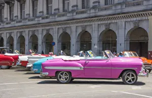 Havana Cuba Habana central colorful old classic 1950s cars on display near Capital Havana Cuba Habana central colorful old classic 1950s cars on display near Capital