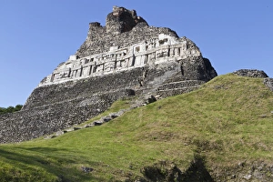 Hieroglyphs on a wall facade of El Castillo pyramid, Xunantunich ancient site Hieroglyphs on a wall facade of El Castillo pyramid, Xunantunich ancient site