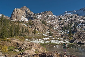 Hiking at Lake Lillian, Sundial Peak in distance, Uintah Wasatch-Cache National Forest Hiking at Lake Lillian, Sundial Peak in distance, Uintah Wasatch-Cache National Forest