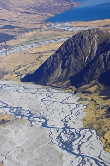 Hopkins River and Ram Hill, near Lake Ohau, South Island, New Zealand - aerial Hopkins River and Ram Hill, near Lake Ohau, South Island, New Zealand - aerial