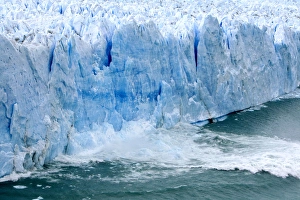 Ice breaking off the face of the Perito Moreno Glacier located in the Los Glaciares Ice breaking off the face of the Perito Moreno Glacier located in the Los Glaciares