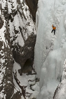 Ice climber ascending at Ouray Ice Park, Colorado Ice climber ascending at Ouray Ice Park, Colorado