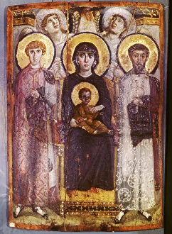 Icon of Mary and saints Theodoros and Georgios with angels. 6th cent Icon of Mary and saints Theodoros and Georgios with angels. 6th cent