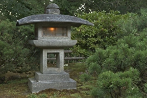 Illuminated stone lantern in Portland Japanese Garden Illuminated stone lantern in Portland Japanese Garden
