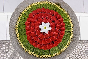 Indonesia, Bali. Close-up of a Balinese floral offering to various deities. Credit as Indonesia, Bali. Close-up of a Balinese floral offering to various deities. Credit as