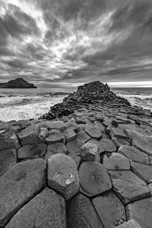Interlocking basalt columns at sunset at the Giants Causeway near Bushmills Interlocking basalt columns at sunset at the Giants Causeway near Bushmills