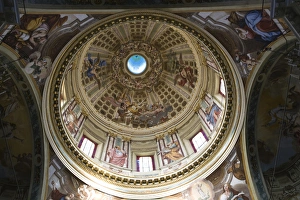 Intricately painted dome of the cathedral. Santuario di Nostra Signora della Costa Intricately painted dome of the cathedral. Santuario di Nostra Signora della Costa