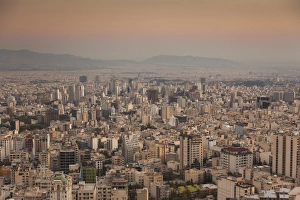 Iran, Tehran, elevated city skyline from the Roof of Iran Park, dusk Iran, Tehran, elevated city skyline from the Roof of Iran Park, dusk