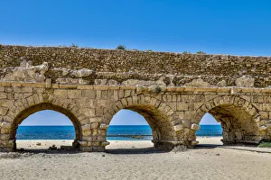 Israel, Plain of Sharon. Caesarea Maritima, Roman aqueduct that brought water from Mount Israel, Plain of Sharon. Caesarea Maritima, Roman aqueduct that brought water from Mount