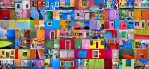 Italy, Burano. Collage of colorful Burano images Italy, Burano. Collage of colorful Burano images