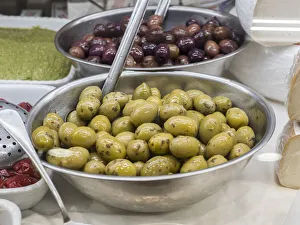 Italy, Florence. Dishes of olives in the Central Market, Mercato Centrale in Florence Italy, Florence. Dishes of olives in the Central Market, Mercato Centrale in Florence