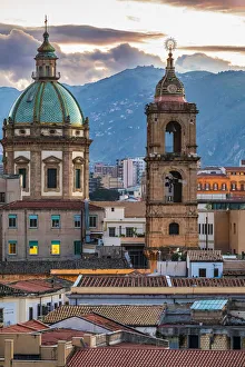 Italy, Sicily, Palermo Province, Palermo. The dome and bell tower of the baroque Chiesa Italy, Sicily, Palermo Province, Palermo. The dome and bell tower of the baroque Chiesa