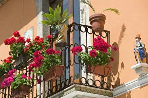 ITALY, Sicily, TAORMINA: Corso Umberto 1, Balcony Detail ITALY, Sicily, TAORMINA: Corso Umberto 1, Balcony Detail