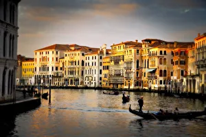 Italy, Venice. Gondolas on Grand Canal at sunset Italy, Venice. Gondolas on Grand Canal at sunset