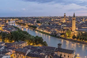 Italy, Verona. Looking Down From Castello San Pietro at Twilight Italy, Verona. Looking Down From Castello San Pietro at Twilight