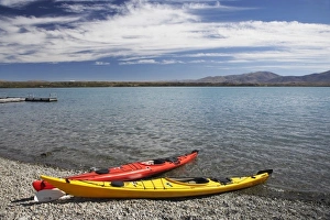 Kayaks, Lake Ohau, Mackenzie Country, South Canterbury, South Island, New Zealand Kayaks, Lake Ohau, Mackenzie Country, South Canterbury, South Island, New Zealand