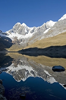 Lake Mitucocha, Mount Jirishanca(L), Rondoy(center) and Ninishanca(R) Huayhuish Mountains Lake Mitucocha, Mount Jirishanca(L), Rondoy(center) and Ninishanca(R) Huayhuish Mountains