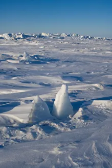 landscape of jumbled ice on the frozen Arctic ocean, off Herschel island and the landscape of jumbled ice on the frozen Arctic ocean, off Herschel island and the