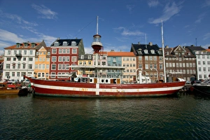 Copenhagen Waterfront Prints: Former lighthouse ship converted to restaurant, Nyhavn, Copenhagen, Denmark