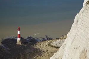 Chalk Cliff Formation UK Prints: Lighthouse and White Cliffs, Beachy Head, East Sussex, England, United Kingdom