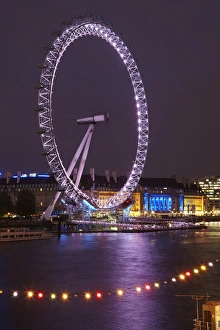 London Eye and County Hall reflected in River Thames at dusk, London, England, United London Eye and County Hall reflected in River Thames at dusk, London, England, United