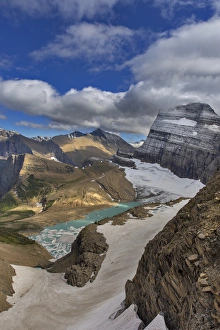 Looking down at Grinnell Glacier in Glacier National Park, Montana, USA Looking down at Grinnell Glacier in Glacier National Park, Montana, USA