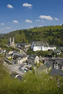 Rural European Architecture Prints: Luxembourg, Clervaux. High angle view of town and Clervaux Castle (c. 12th c)
