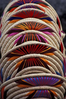 Mexico, Oaxaca. Colorful straw and woven handicrafts (baskets) from Jamiltepex Village Mexico, Oaxaca. Colorful straw and woven handicrafts (baskets) from Jamiltepex Village
