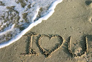Miami, Florida, USA. I love you written in the sand Miami, Florida, USA. I love you written in the sand