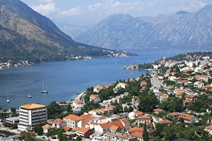 Montenegro, Kotor. View of the city along the fjord. In 1979 UNESCO declared World Montenegro, Kotor. View of the city along the fjord. In 1979 UNESCO declared World