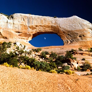 Moon in Wilson Arch on highway 191 between Moab and Monticello Utah adjacent to Needles Moon in Wilson Arch on highway 191 between Moab and Monticello Utah adjacent to Needles