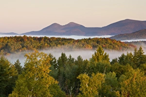 Morning fog and the Percy Peaks as seen from the fire tower at Milan Hill State Park in Milan Morning fog and the Percy Peaks as seen from the fire tower at Milan Hill State Park in Milan