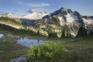 Mount Challenger and Whatcom Peak seen from Tapto Lakes Basin on Red face Peak, North Mount Challenger and Whatcom Peak seen from Tapto Lakes Basin on Red face Peak, North