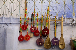 Musical instrument, souvenir shops in the Kasbah, Chefchaouen (Chaouen), Tangeri-Tetouan Region Musical instrument, souvenir shops in the Kasbah, Chefchaouen (Chaouen), Tangeri-Tetouan Region
