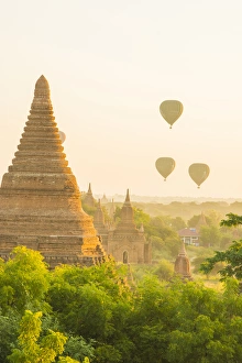Myanmar. Bagan. Hot air balloons rising over the temples of Bagan Myanmar. Bagan. Hot air balloons rising over the temples of Bagan