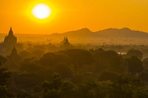 Myanmar. Bagan. Sunrise over the temples of Bagan Myanmar. Bagan. Sunrise over the temples of Bagan