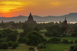 Myanmar. Bagan. Sunset over the temples of Bagan Myanmar. Bagan. Sunset over the temples of Bagan