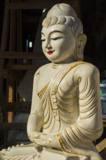 Myanmar Buddha Statue Prints: Myanmar. Yangon. Ceramic Budda