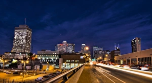 Nashville Tennessee city skyline at twilight from the west side with traffic Nashville Tennessee city skyline at twilight from the west side with traffic