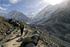 Nepal. A trekker on the Everest Base Camp Trail in the Khumbu region of Nepal Nepal. A trekker on the Everest Base Camp Trail in the Khumbu region of Nepal