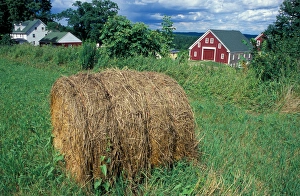 New Gloucester, ME A bale of hay in a field near the barn at the Sabbathday Lake New Gloucester, ME A bale of hay in a field near the barn at the Sabbathday Lake