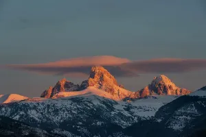 USA, Wyoming Print: Alpenglow on Grand Teton and Table Mountain
