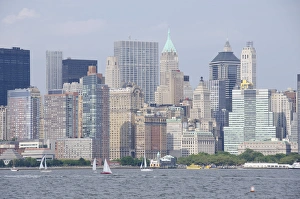 New York, New York City, The Battery. New York City skyline from the Hudson River New York, New York City, The Battery. New York City skyline from the Hudson River