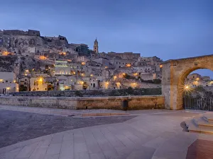 Night cityscape view of Matera Sassi, Basilica, Italy Night cityscape view of Matera Sassi, Basilica, Italy