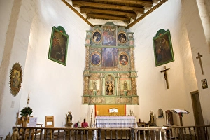 NM, New Mexico, Santa Fe, San Miguel Mission, the Sanctuary and altar screen NM, New Mexico, Santa Fe, San Miguel Mission, the Sanctuary and altar screen