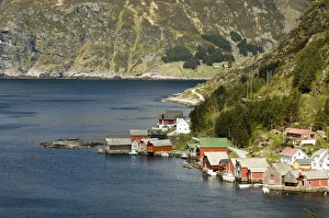 Norway, Sogn og Fjordane, Krakenes. Farm houses along the Atlantic Ocean.seaside Norway, Sogn og Fjordane, Krakenes. Farm houses along the Atlantic Ocean.seaside