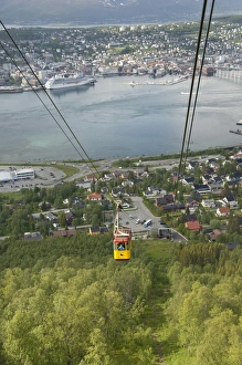 Norway, Tromso. Mt. Storsteinen cable car. Harbor view with Princess cruise ship Norway, Tromso. Mt. Storsteinen cable car. Harbor view with Princess cruise ship