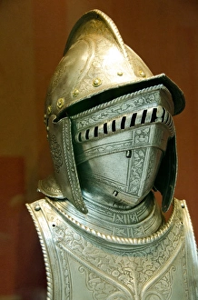 Ohio, Cleveland. The Cleveland Museum of Art. Ornate steel armor helmet Ohio, Cleveland. The Cleveland Museum of Art. Ornate steel armor helmet