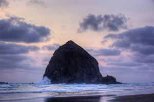 Oregon Coast Scenic Views Prints: OR, Cannon Beach, Haystack Rock at sunset
