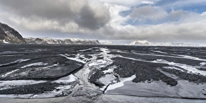 Outwash plain or sandur of glacier Myrdalsjoekull east of Vik. europe, northern europe Outwash plain or sandur of glacier Myrdalsjoekull east of Vik. europe, northern europe